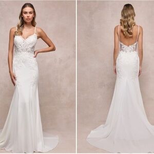 LULUS Bridal Wedding Elegant Sophisticated Floral Beaded Corset Mermaid Gown